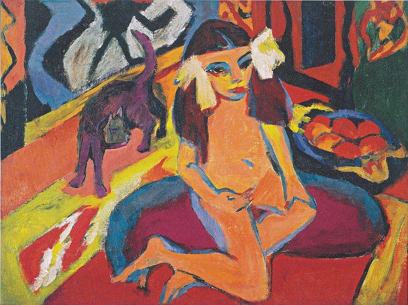 Ernst Ludwig Kirchner Madchen mit Katze Sweden oil painting art